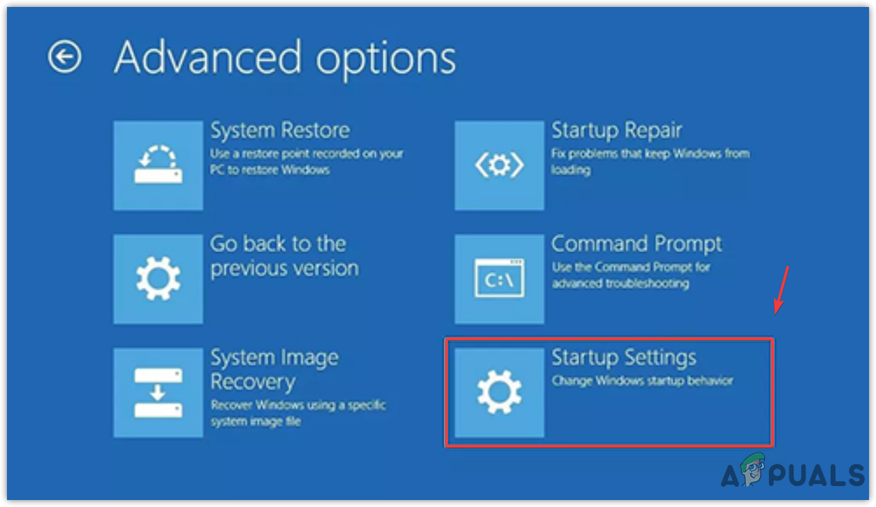 Selecting Startup Settings to enable Safe Mode