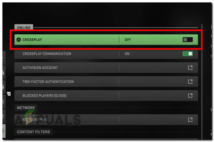 Turning off crossplay settings