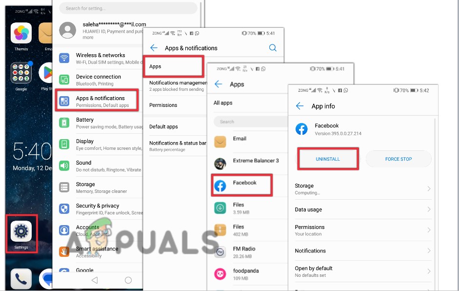 Uninstall Facebook App