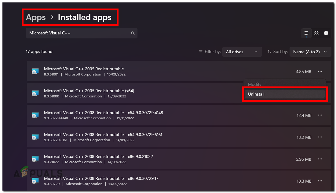 Uninstall Microsoft Visual C++