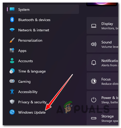 Access the Windows Update screen
