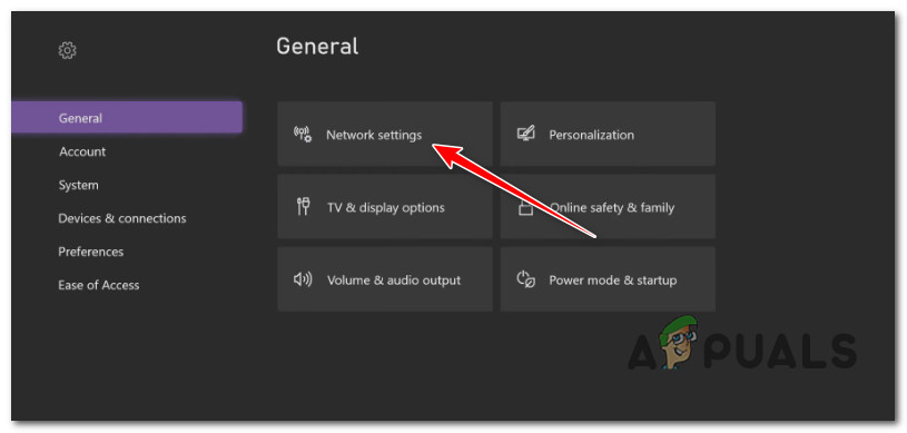 Access the Network settings menu on Xbox