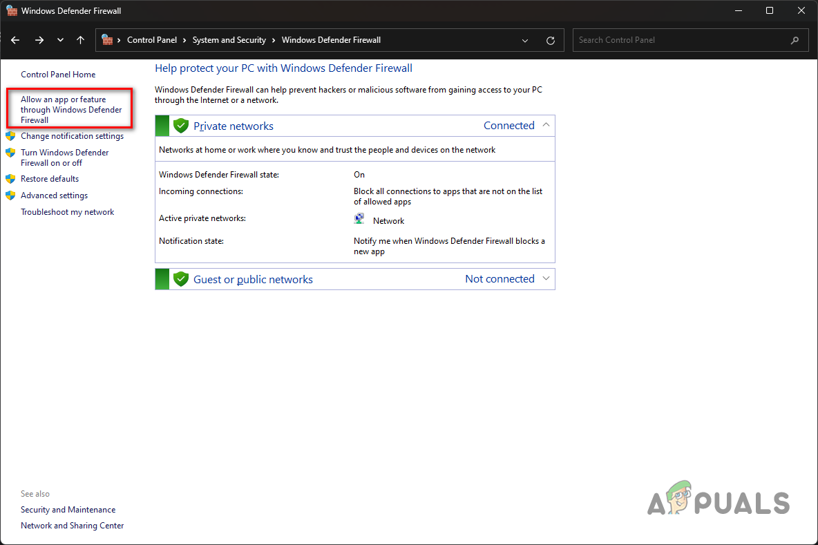Allowing Another App Through Firewall