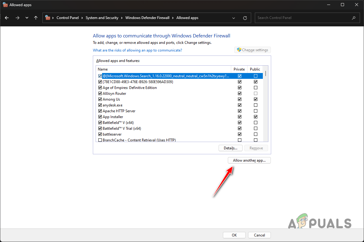 Allowing Another App Through Firewall