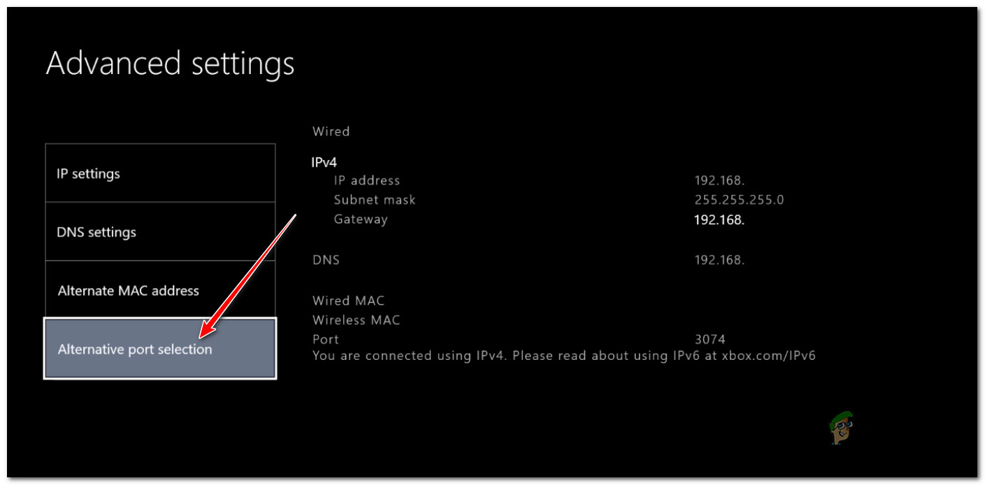 Access the Alternate port selection menu