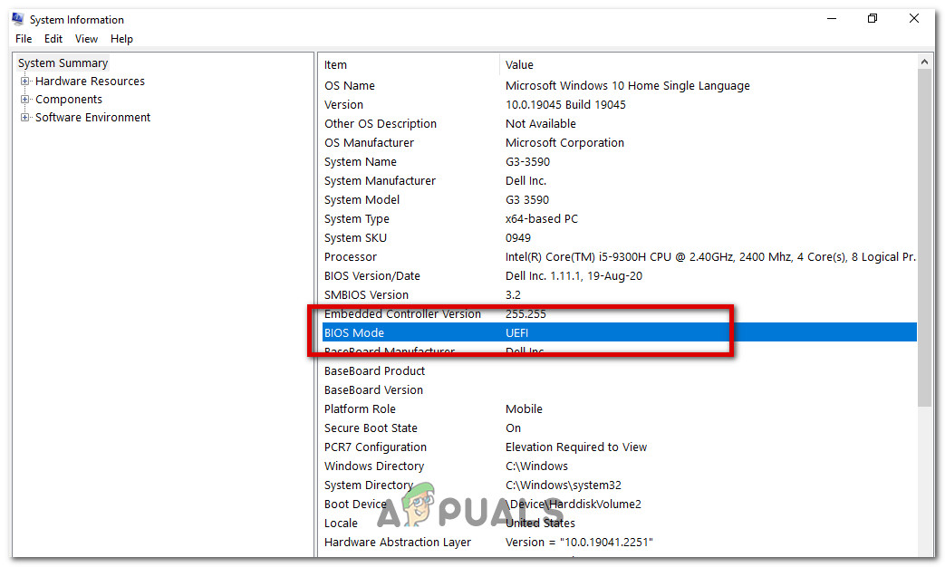 look at the BIOS mode value