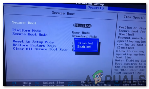 select the ”Secure Boot” option