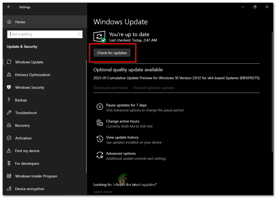 press 'Check for Updates' button