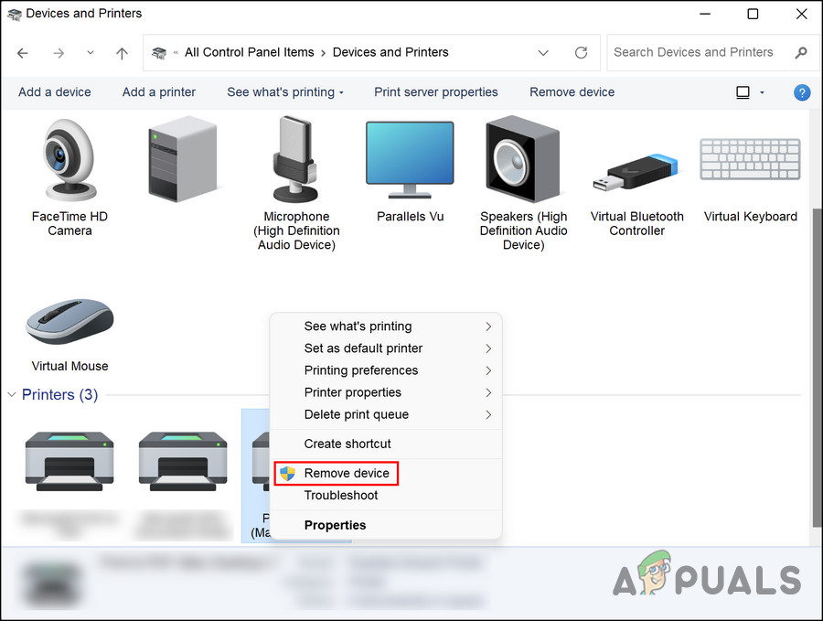 Click on the Remove device button