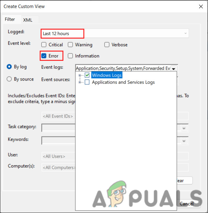 Create a custom view in the Event Viewer 