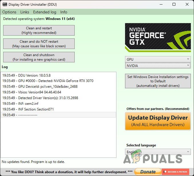 Uninstalling Graphics Drivers using DDU