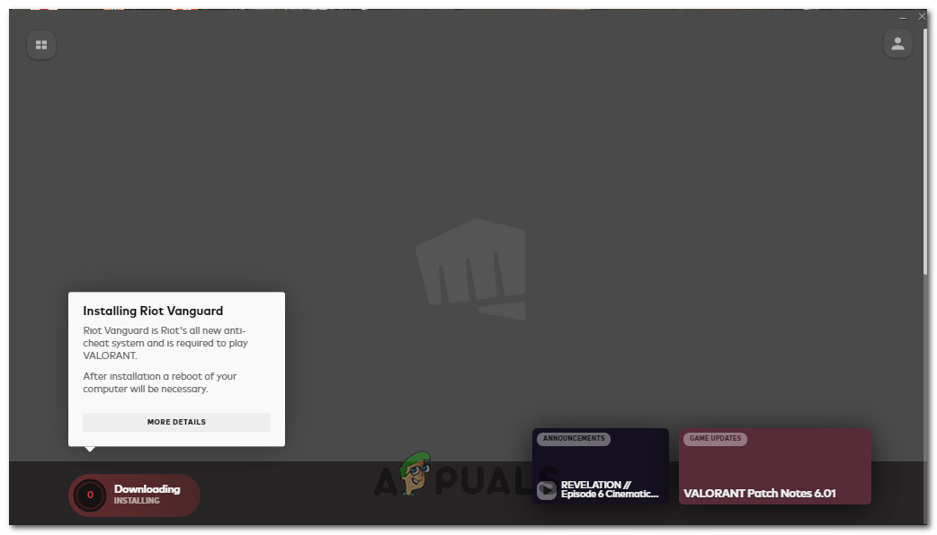 Riot Vanguard will download and start installing on your computer