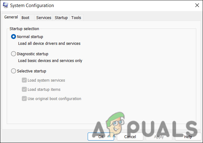Choose the Normal startup option