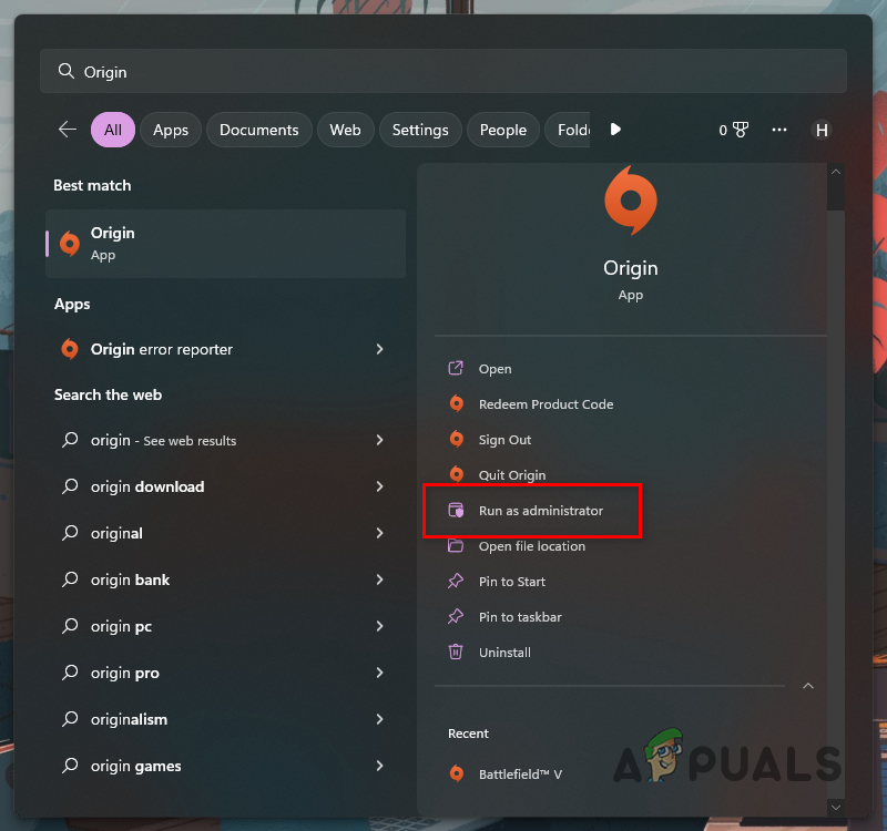 Opening Origin as Admin