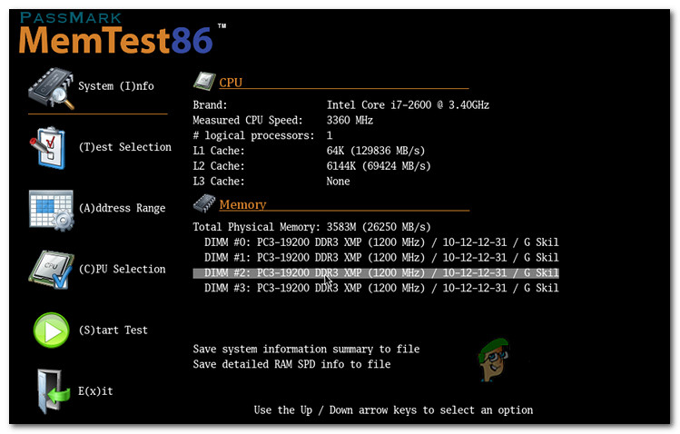 Performing a memtest