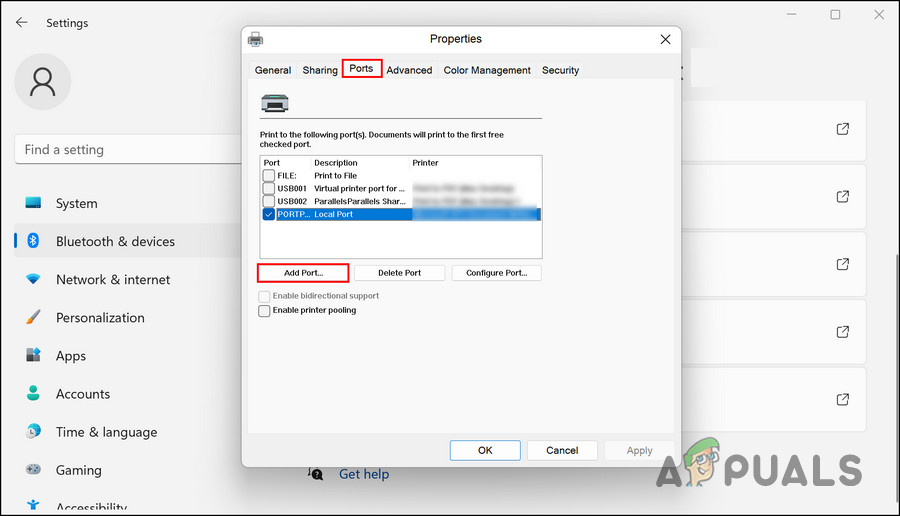 Click on the Add port button