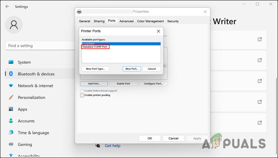 Choose the Standard printer port 