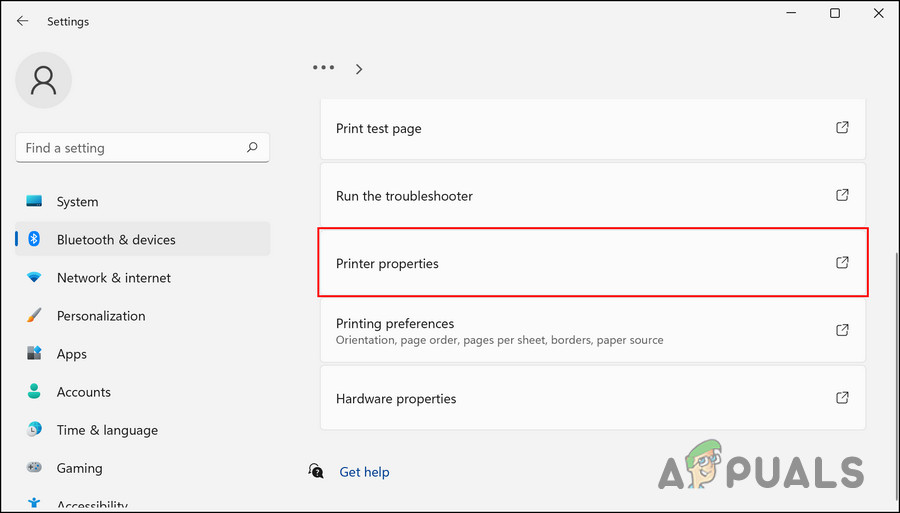 Click on the Printer properties 