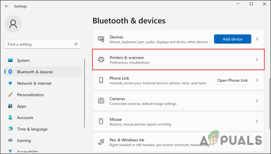 Access the Printers & scanners option