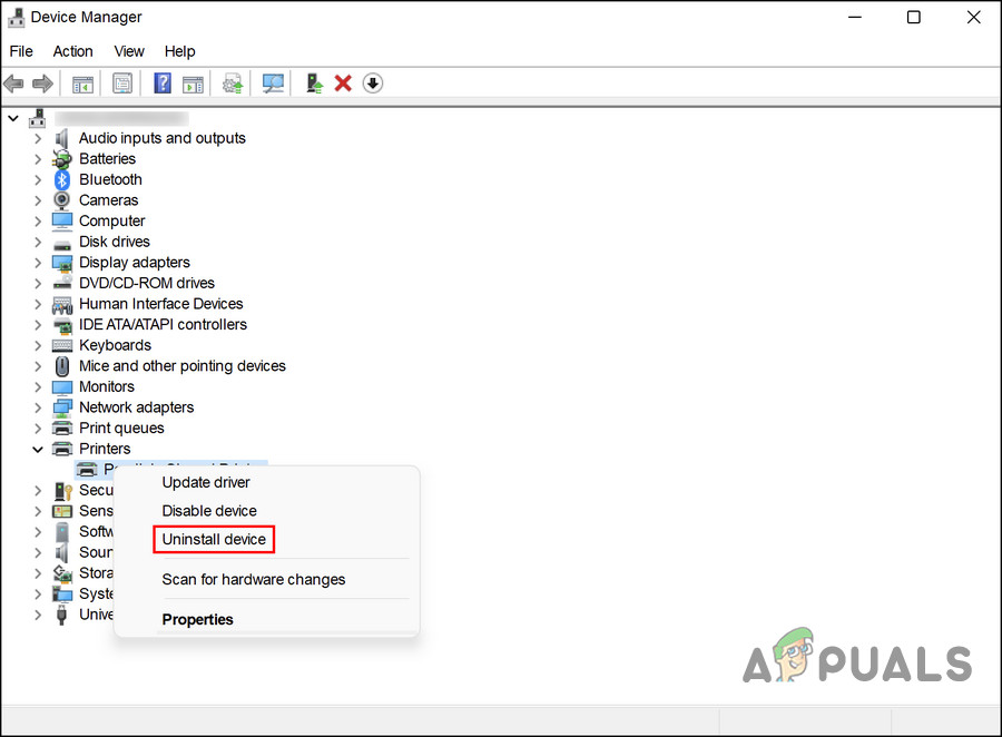 Choose the Uninstall device option