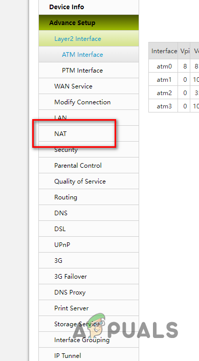 Navigating to NAT Settings