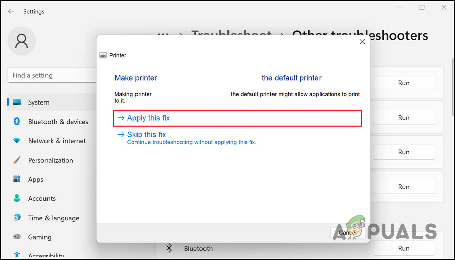 Apply the fixes by the troubleshooter