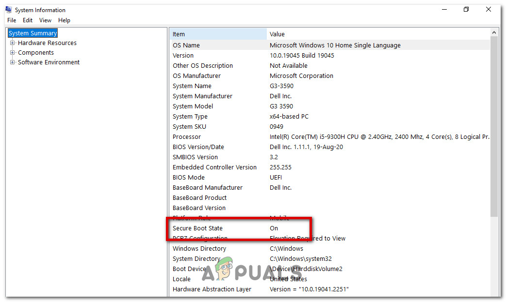 look at the Secure boot state value
