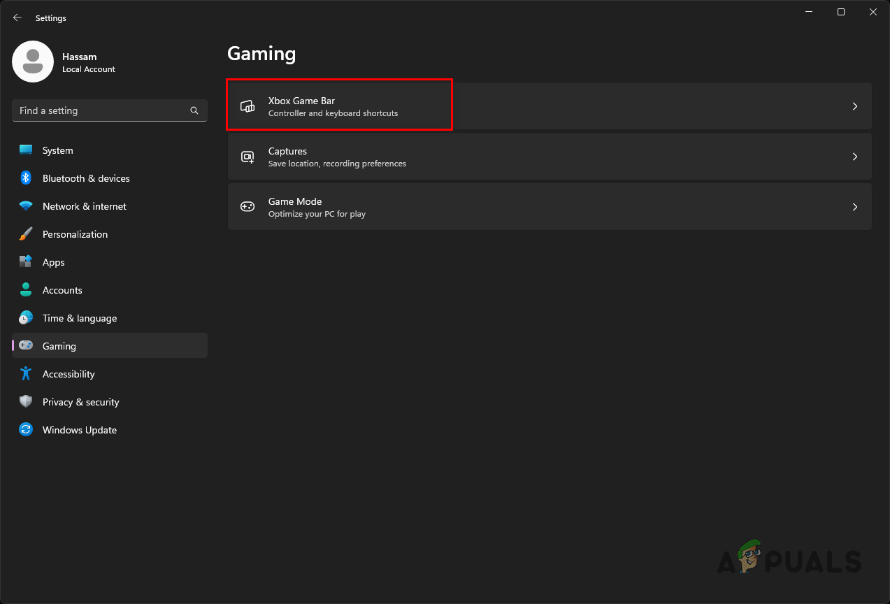 Navigating to Xbox Game Bar Settings