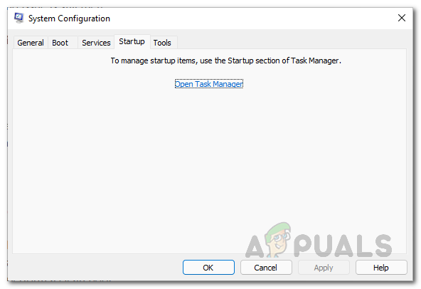 System Configuration Startup tab