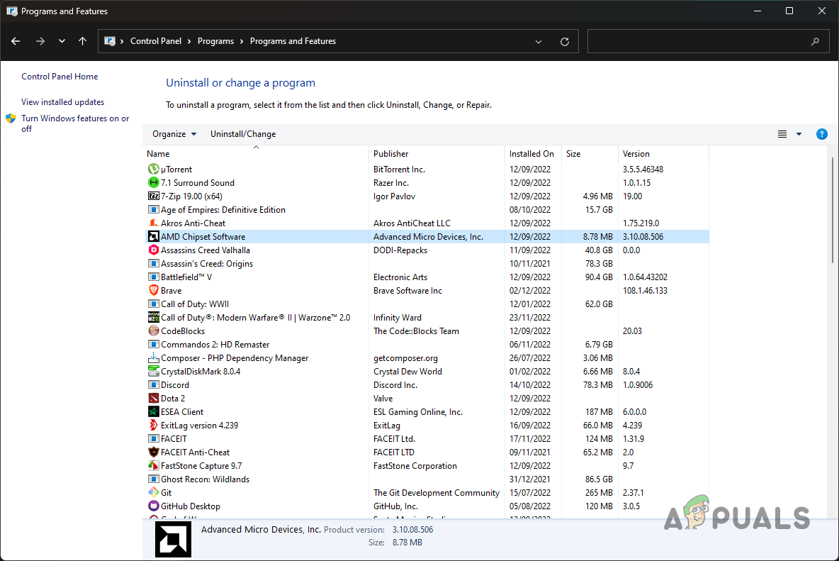 Uninstalling AMD Chipset Software