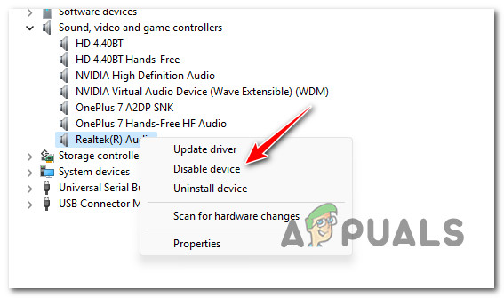 Uninstall the secondary audio driver