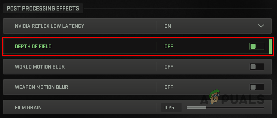 Disabling Depth of Field