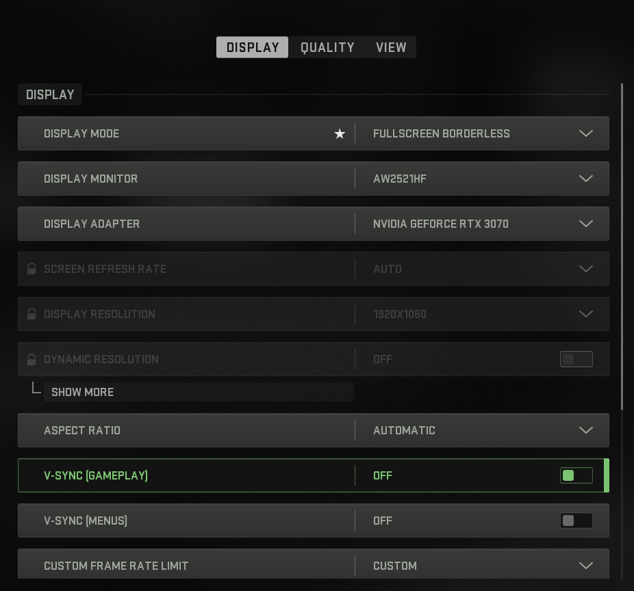 Display Settings for High-End Systems