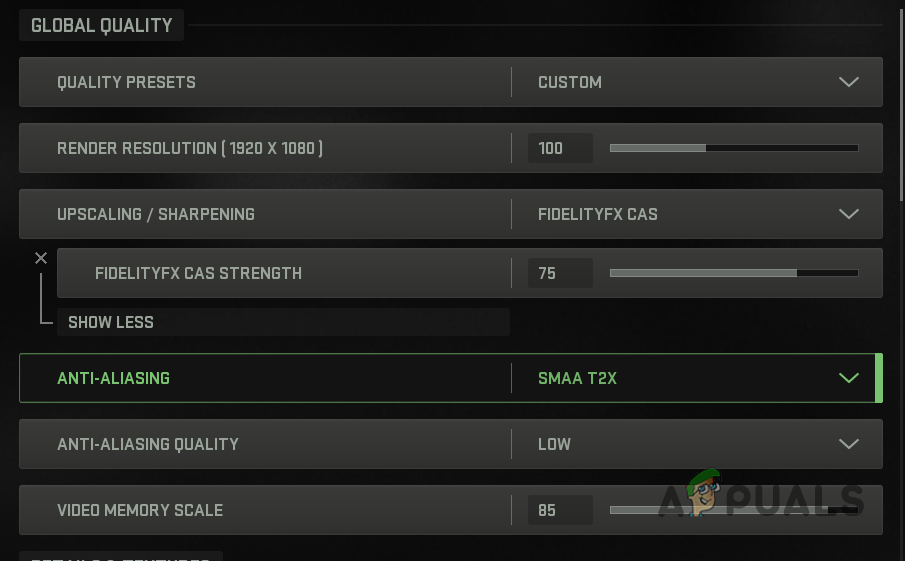 Global Quality Settings for Low-End Systems