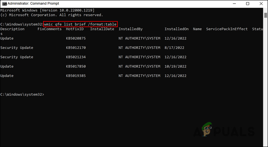 View the installed updates