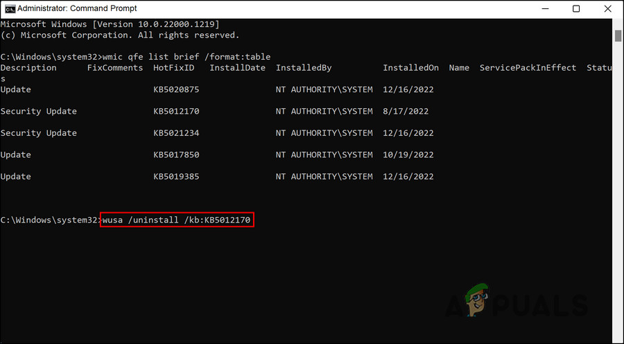Uninstall the update