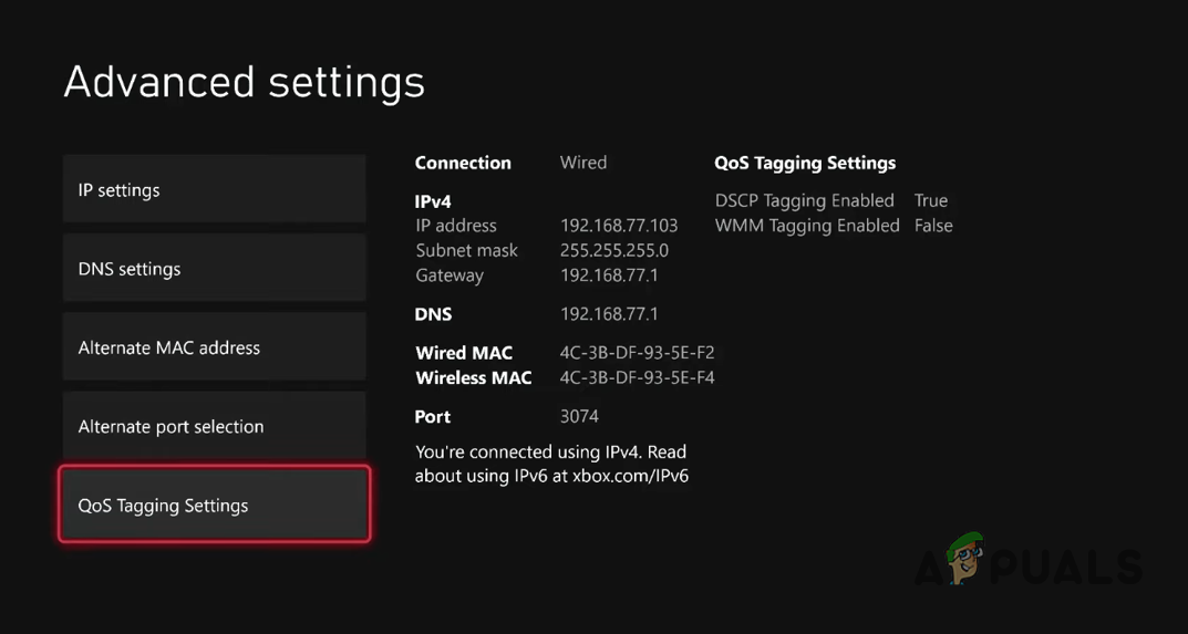 Navigating to QoS Tagging Settings