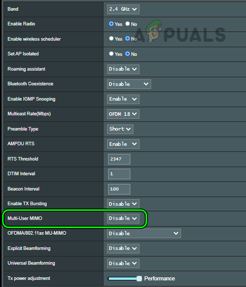 Disable MU-MIMO in the Router Settings