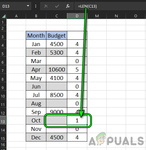 Finding the Cell With a Space by Using the LEN Formula