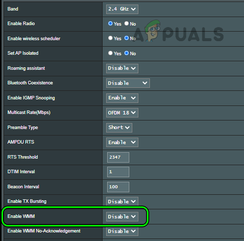 Disable WMM in the Router Settings