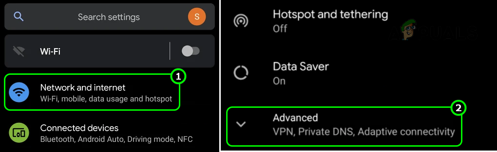 Open Advanced Network & Internet Android Settings