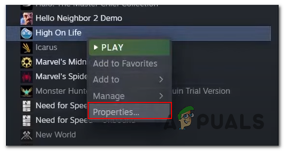 Opening the properties window