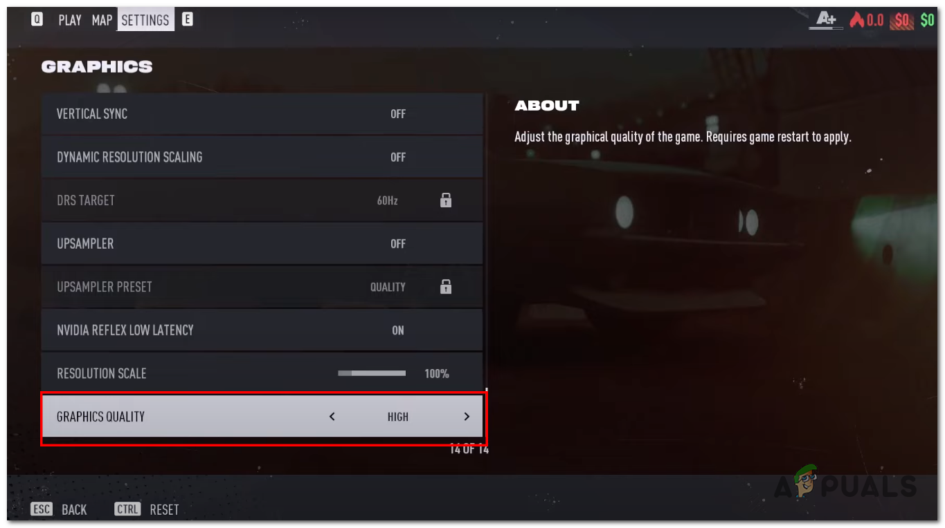 Lowering the graphics quality in NFS unbound
