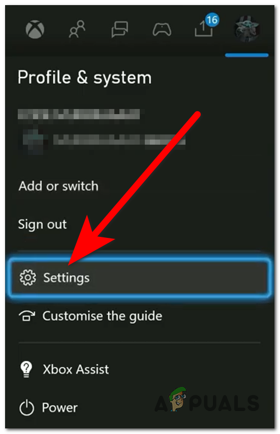 Opening the Settings of the Xbox