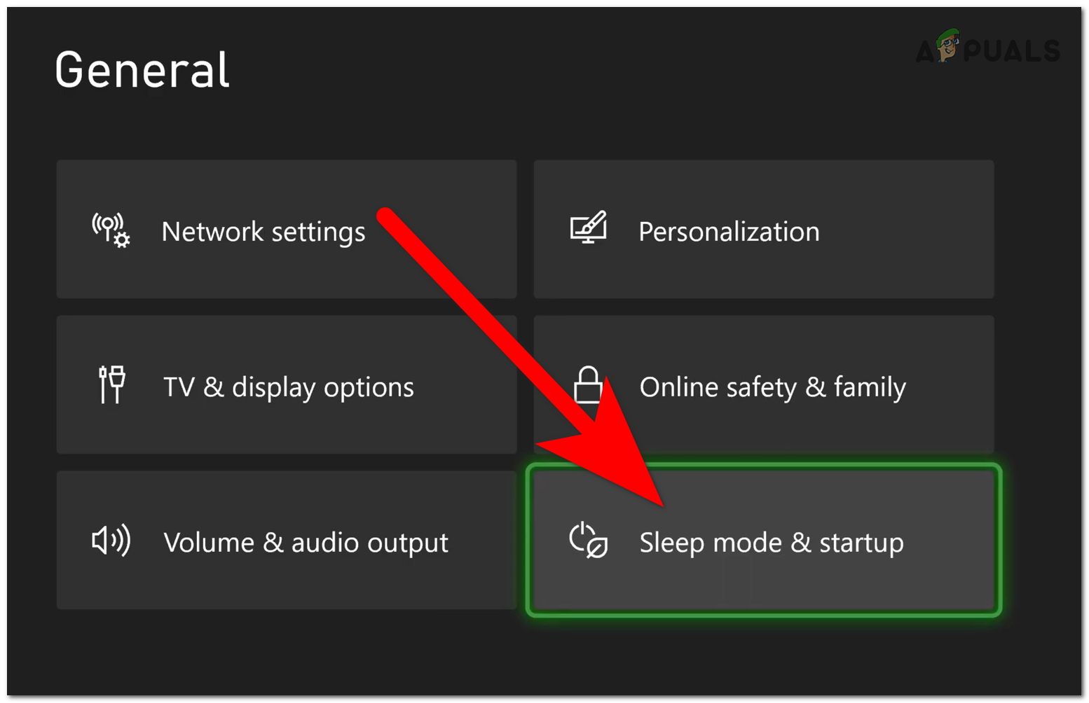 Accessing the Sleep mode & startup settings