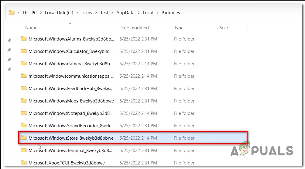 Opening the microsoft store cache directory inside of the localappdata