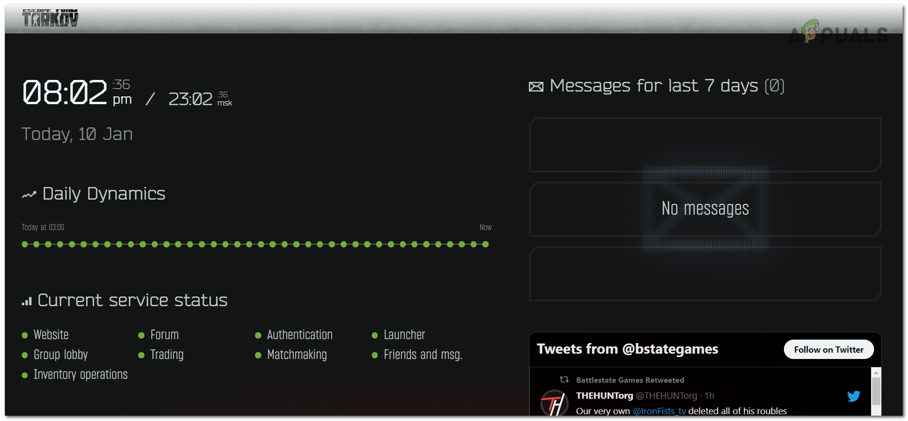 Checking the server status for EFT