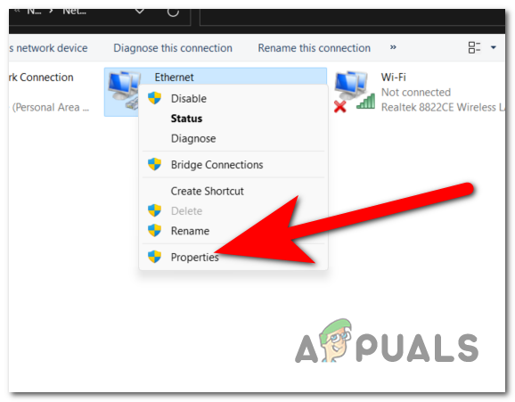 Opening the properties of your internet connection