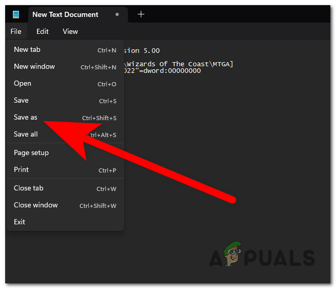 Saving the text document