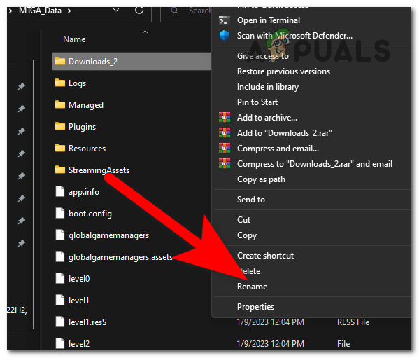 Renaming the file back to Downloads